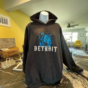 Detroit Black Hoodie with Blue Lion embroidered Design XL